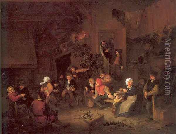 Villagers Merrymaking at an Inn 1652 Oil Painting - Adriaen Jansz. Van Ostade