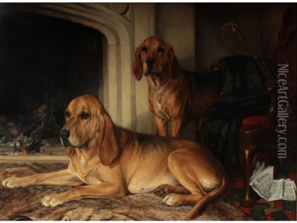 My Friend's Fireside Or Oscar & His Mother Vesta (the Latter According To An Old Label Verso) Oil Painting - William Luker Sr.