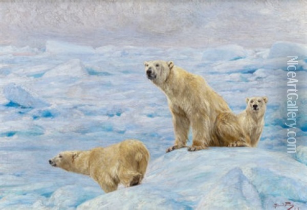 Three Polar Bears Oil Painting - Richard Bernhardt Louis Friese