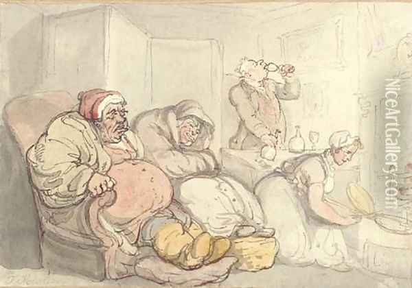 Almost Bed Time & the Butler clearing the Table Oil Painting - Thomas Rowlandson