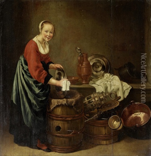A Kitchen Maid Oil Painting - Willem Van Odekerken