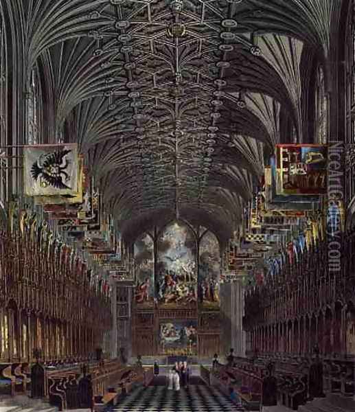 The Choir, St. Georges Chapel, Windsor Castle, from Royal Residences, engraved by Thomas Sutherland (b.1785), pub. by William Henry Pyne (1769-1843), 1819 Oil Painting - Charles Wild