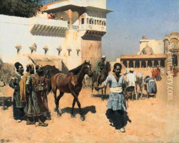 Persian Horse Dealers (bombay) Oil Painting - Edwin Lord Weeks