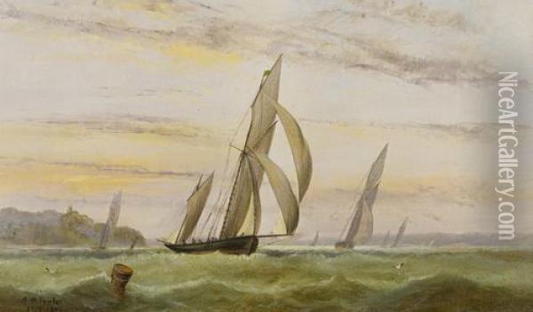A Racing Ketch And Other Yachts Off Norris Castle, East Cowes, Isle Of Wight Oil Painting - Arthur Wellington Fowles