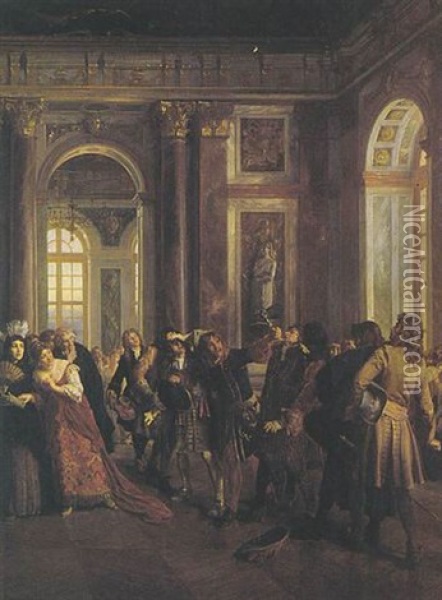 Jean Bart Parmi Les Courtisans Dans Les Salons Du Chateau De Versailles Oil Painting - Gaston Theodore Melingue