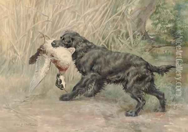 A Spaniel with a Mallard Oil Painting - Edmund Henry Osthaus