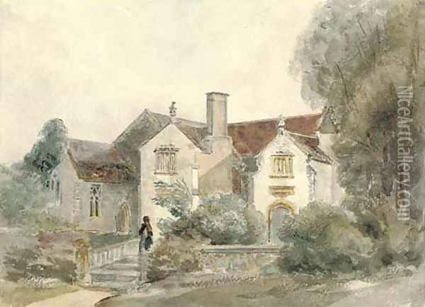 Manor house and church, Lytes Cary, Somerset Oil Painting - Peter de Wint