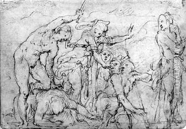 A group of figures fighting Oil Painting - Giovan Battista Naldini