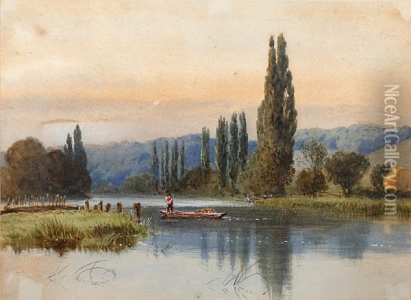 The Thames At Mapledurham From Miller's Island Oil Painting - Frederick G Coleridge