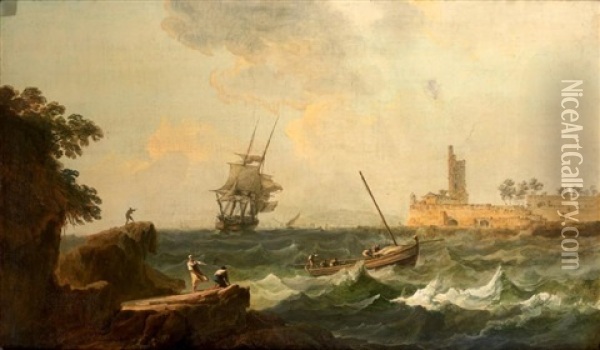 Navires Et Barques En Danger Dans Un Estuaire Oil Painting - Alexandre Jean Noel