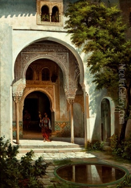 Patio De La Alhambra Oil Painting - Jean Baptiste Mauzaisse