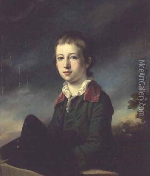 Boy in green coat with red velvet collar Oil Painting - Francis Cotes