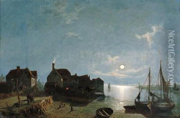 Moonlight - Leigh Near Southend Oil Painting - Henry Pether