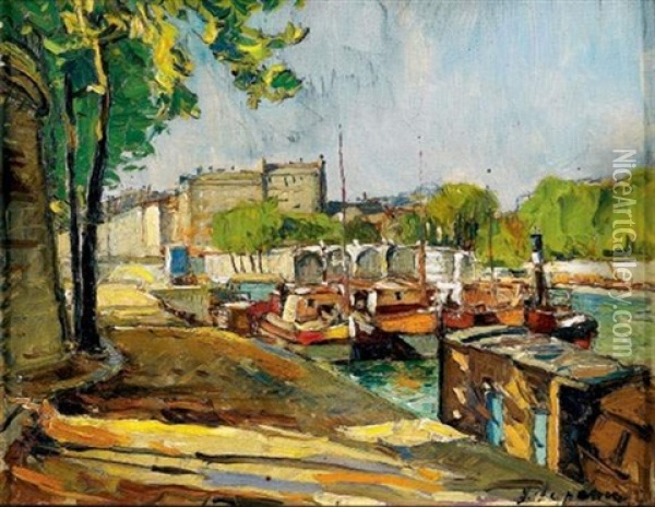 Les Quais De Seine A Paris Oil Painting - Georgi Alexandrovich Lapchine