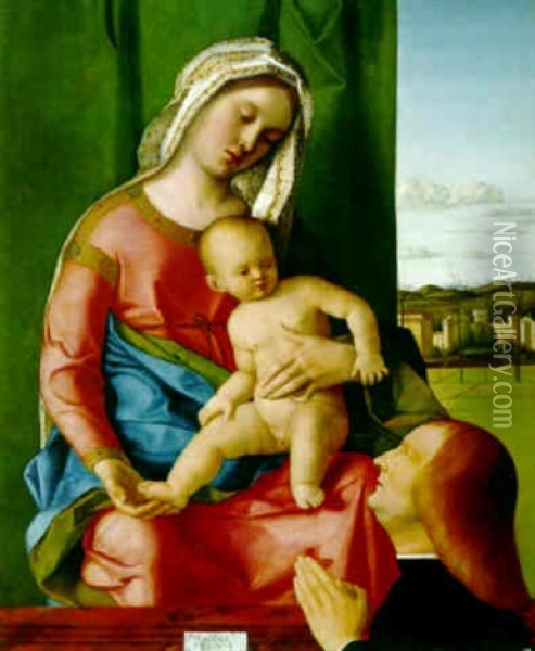 The Madonna And Child With Male Donor Oil Painting - Giovanni Bellini
