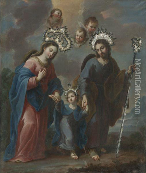 La Sagrada Familia Oil Painting - Miguel Cabrera