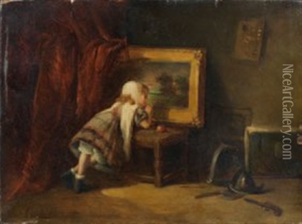 Fillette Dans L'atelier Du Peintre Oil Painting - Joseph Gyselinckx