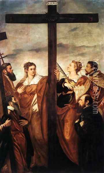Sts Helen and Barbara Adoring the Cross 2 Oil Painting - Jacopo Tintoretto (Robusti)