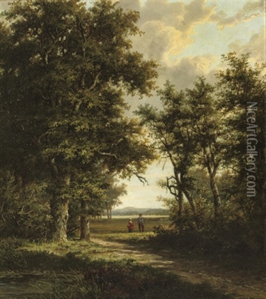 Wandering Along A Woodland Path Oil Painting - Marinus Adrianus Koekkoek