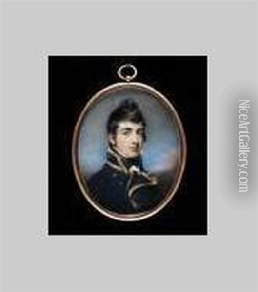 Thomas Garth R.n., Wearing Naval Uniform, Blue Coat With Gold Trim, Black Stock And White Cravat Oil Painting - John Wright