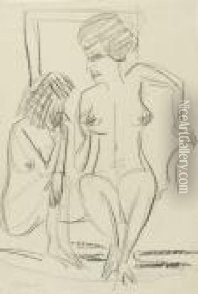 Zwei Weibliche Akte, Sitzend, In Ganzer Figur Oil Painting - Ernst Ludwig Kirchner