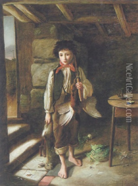 The Young Poacher Oil Painting - Charles Hunt the Younger