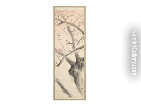 Red Plum Tree Oil Painting - Genjiro (Goun) Nishimura