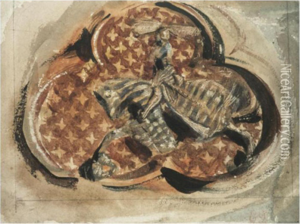 Trilobe Architectural Avec Un Chevalier De Tournoi Oil Painting - Eugene Delacroix