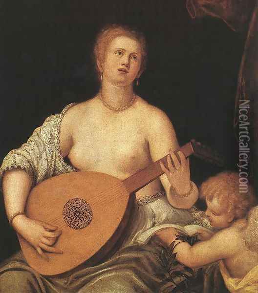 The Lute-playing Venus with Cupid after 1550 Oil Painting - Parrasio Micheli