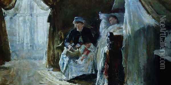 The Invalid and the Birth, 1887 Oil Painting - William van Strydonck
