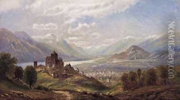 A Panoramic Landscape Oil Painting - Edmund Darch Lewis