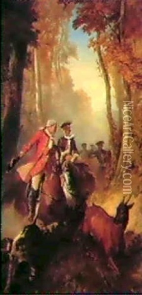 A Hunting Scene In Eighteenth Century Costume Oil Painting - Louis Eugene Ginain