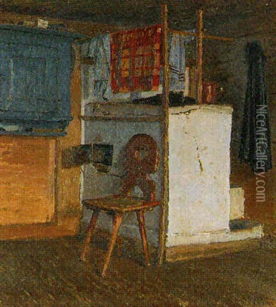 Interieur D'un Vieux Chalet Du Pays D'enhaut Oil Painting - Theodore Delachaux