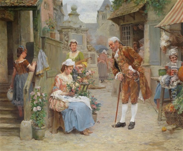 Die Blumenverkauferin Oil Painting - Francois Adolphe Grison