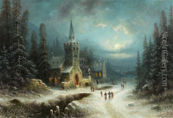 Winterabend Oil Painting - Albert Bredow