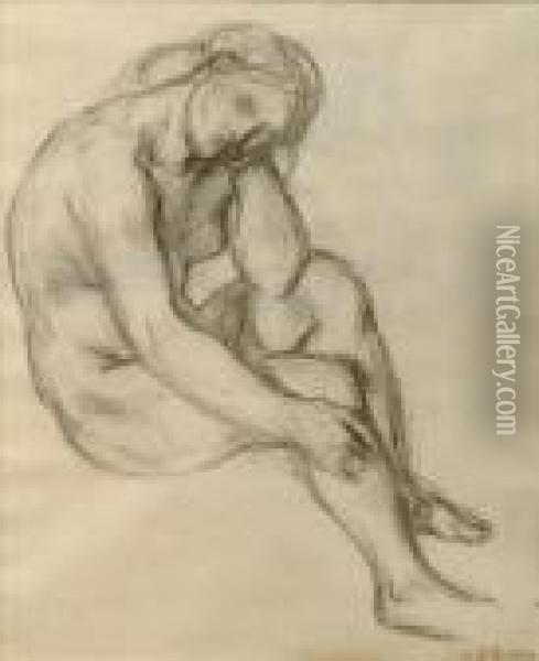 Study Of A Seated Nude Study Of A Woman Oil Painting - Charles Haslewood Shannon