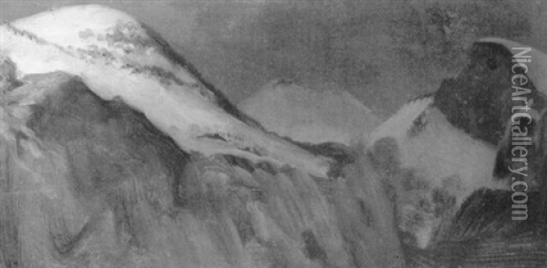 Snow-capped Mountains - Yosemite Valley, California Oil Painting - Albert Bierstadt