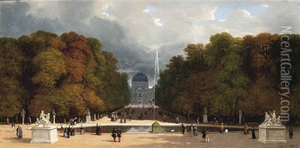 Promenading At The Tuilleries, Paris Oil Painting - Leon-Auguste Melle