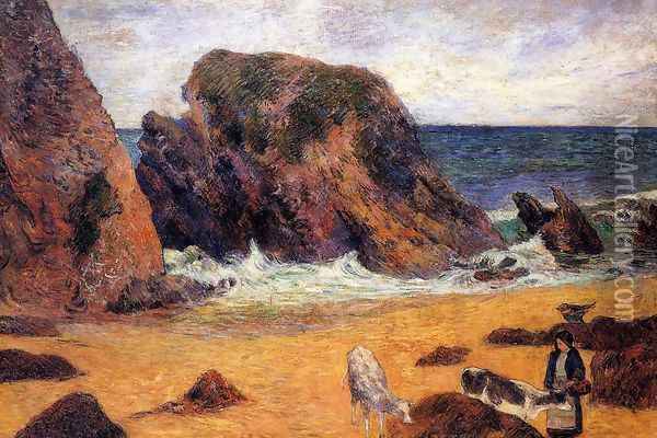 Cows By The Sea Oil Painting - Paul Gauguin