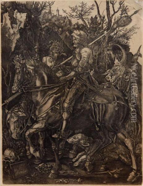 Death And Devil Oil Painting - Albrecht Durer