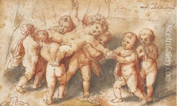 A Group Of Children Enacting The Triumph Of Silenus Oil Painting - Moyses or Moses Matheusz. van Uyttenbroeck