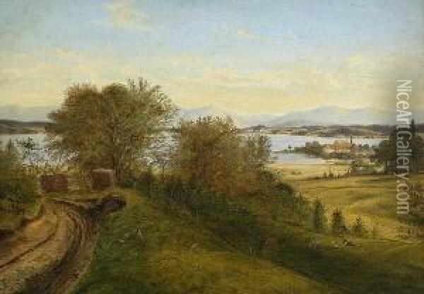 Blick Auf Einen See In
 Vorgebirgslandschaft. Oil Painting - Carl Georg Koster