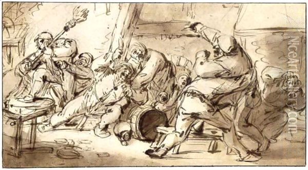 Peasants Fighting In An Inn Oil Painting - Adriaen Jansz. Van Ostade