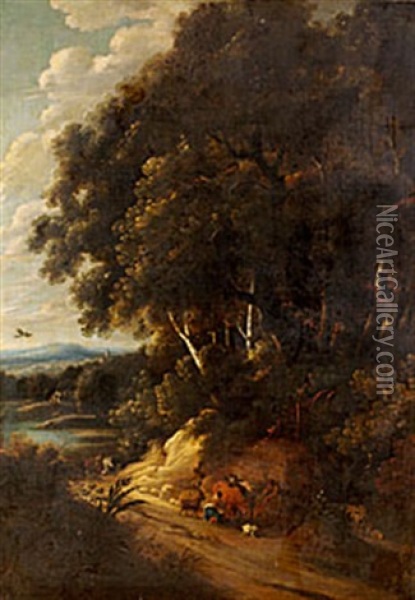 Kuperat Landskap Med Herdefolk Och Boskap Oil Painting - Cornelis Huysmans