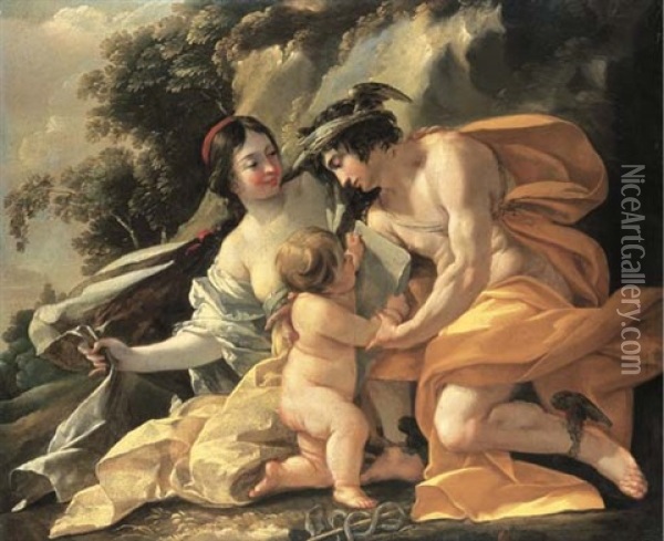 Venus, Mercury And Cupid (the School Of Love) Oil Painting - Nicolas Chapron