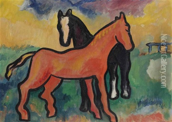 Twee Paarden Oil Painting - Hendrik Nicolaas Werkman