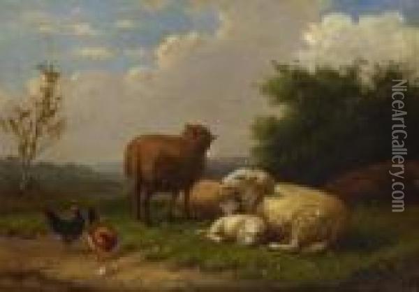 Schafe Und Huhner. Oil Painting - Rosa Bonheur