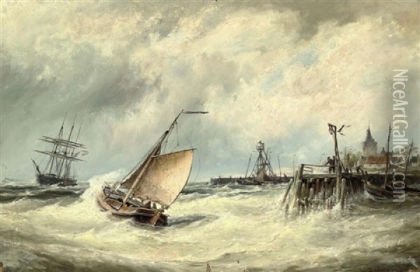 Rough Weather On The Zuider Zee Before Elburg, Holland Oil Painting - Cornelis Christiaan Dommelshuizen