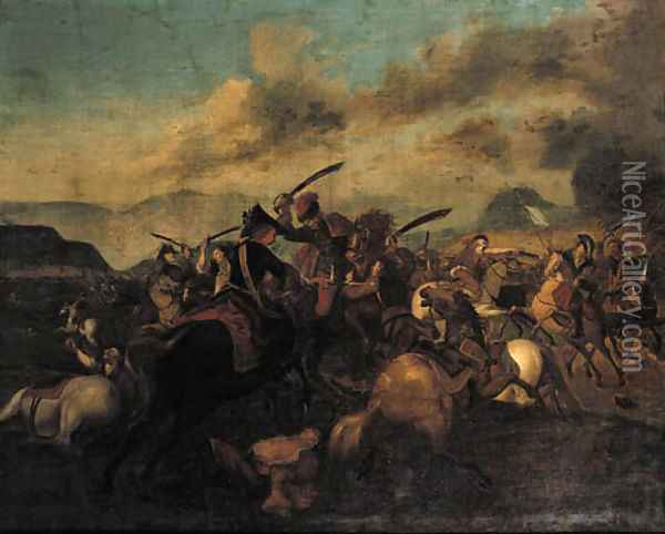 A cavalry skirmish Oil Painting - Pierre Bourgogne