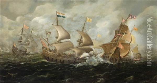 Batalla Naval Oil Painting - Andries Van Eertvelt
